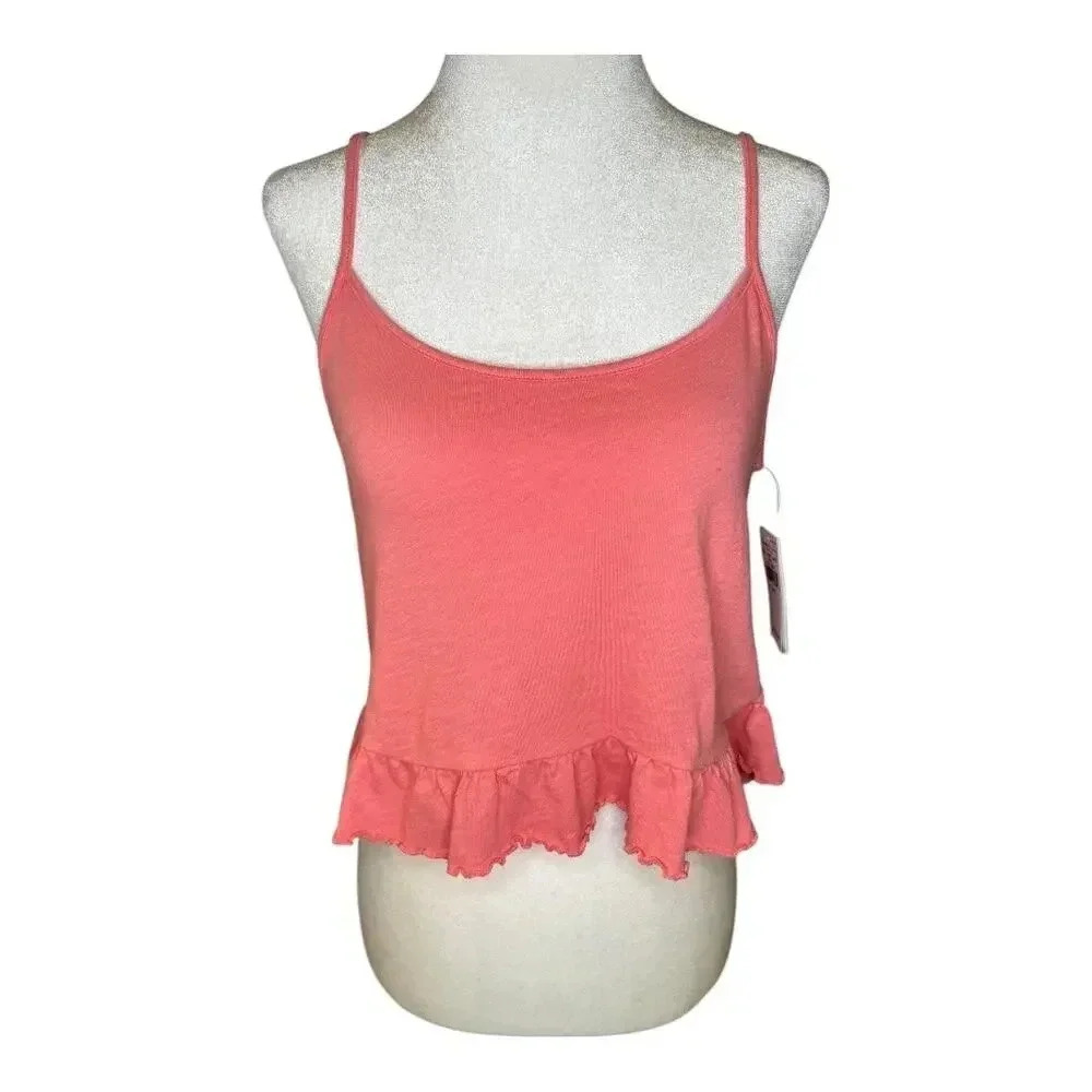 NEW American Eagle Women's Pink Ruffle Hem Crop Camisole Tank Top Size Small NWT